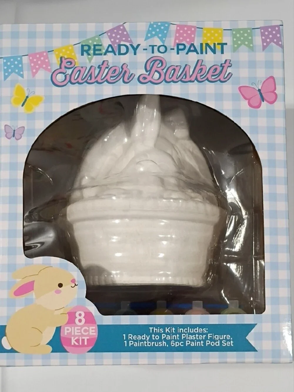 READY-TO-PAINT KIT - Easter Bunny Basket - White with Pastel Paint Pods - NWT